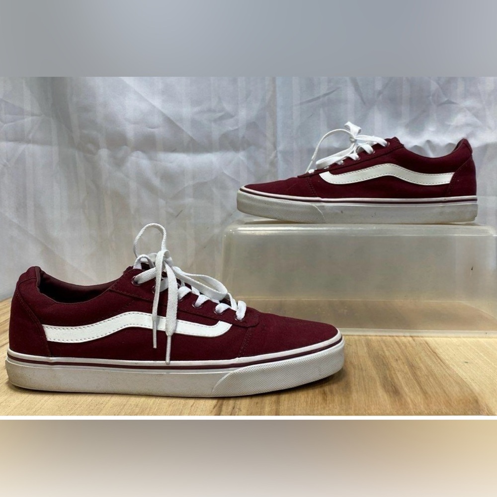 Vans Sneakers Women Size 10 Shoes Maroon Red canvas Old Skool Leather